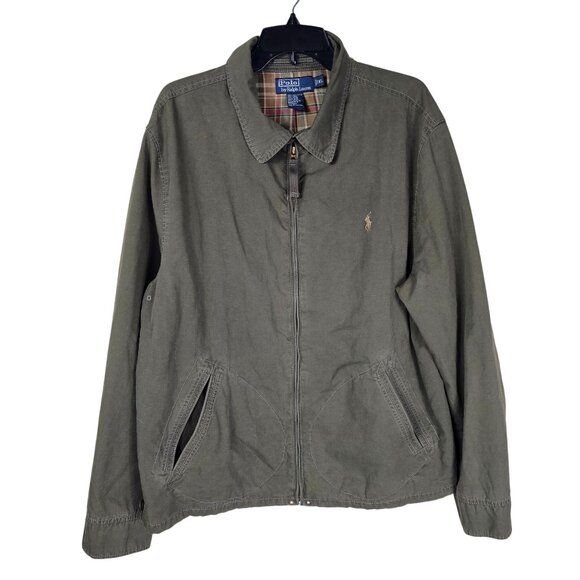 VTG 90s Polo Ralph Lauren Olive Green Zip Up Jacket XL Plaid Lined Field Classic - Picture 1 of 12